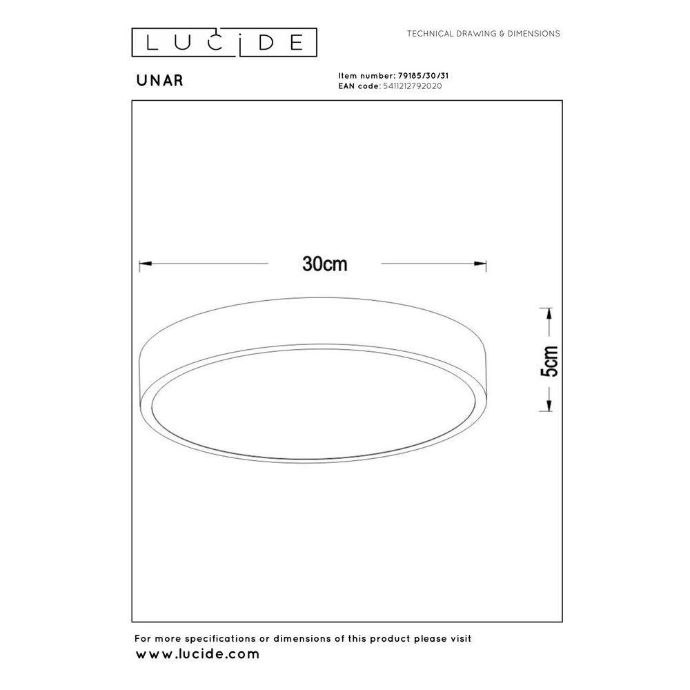 Ceiling light Unar Ø 30cm - 2700K - white Lucide 5411212792020