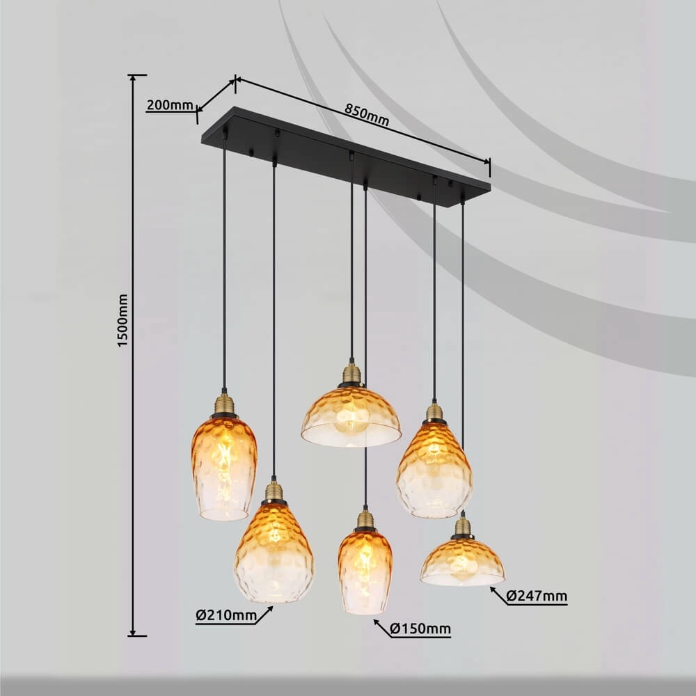 6-light pendant lamp Salvy Amber Glass Honeycomb Globo 9007371445608