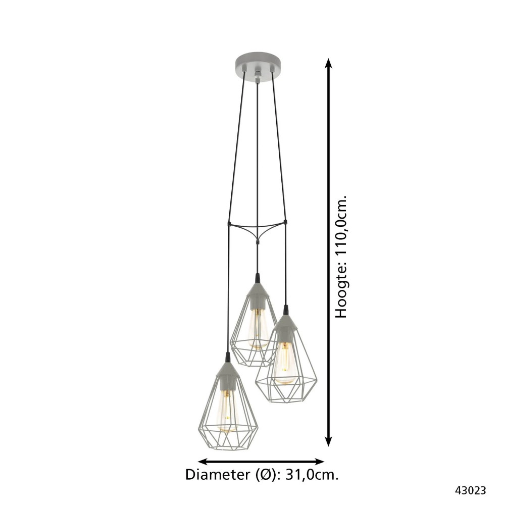 Grey pendant lamp Tarbes 3-light Eglo 9002759430238