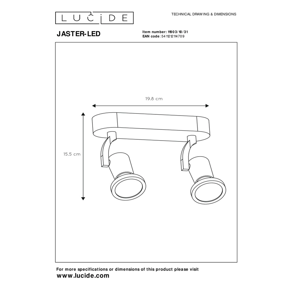 Ceiling lamp Jaster-Led 2-light white Lucide 5411212114709