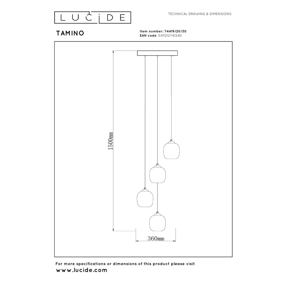 4-light pendant lamp Tamino Black Lucide 5411212741240