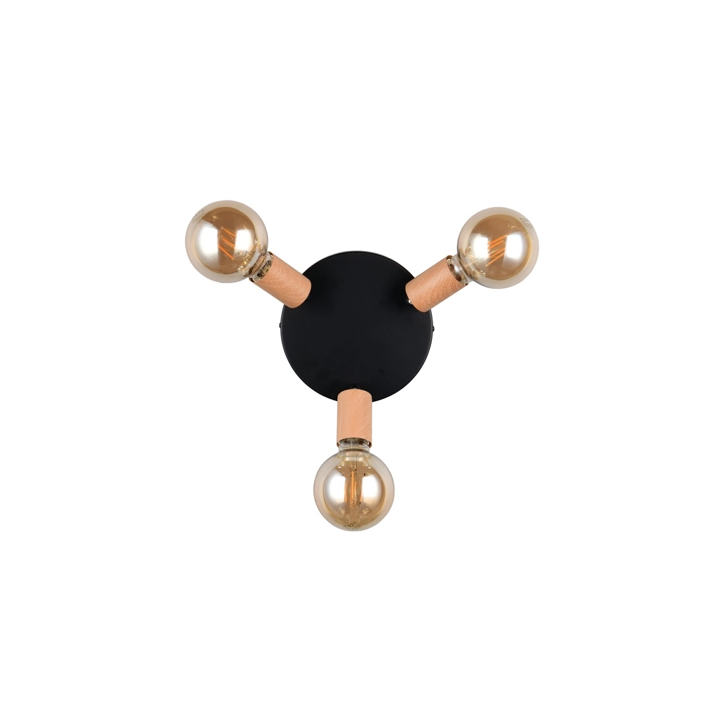 Ceiling lamp Lamego 3-light black with wood Trio 4017807672039