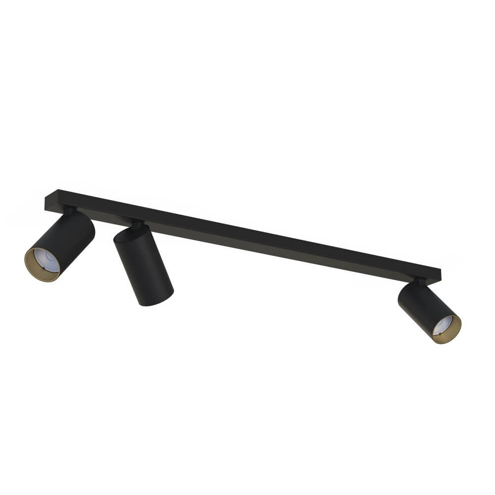 3-light surface-mounted spotlight Mono black with gold inside