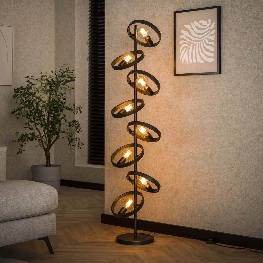 Rings floor lamp Hover 160cm - 8x E27 - charcoal