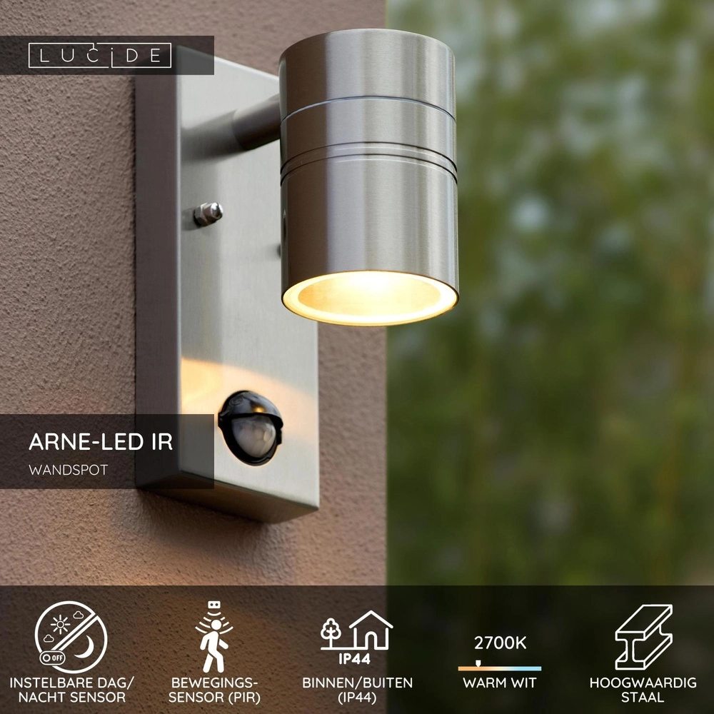 Wall spotlight Arne-Led Ir Down chrome with sensor Lucide 5411212143846