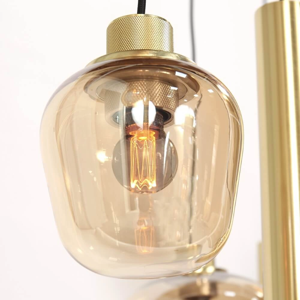 Dining table hanging lamp Reflexion gold with amber glass Steinhauer 8712746172966