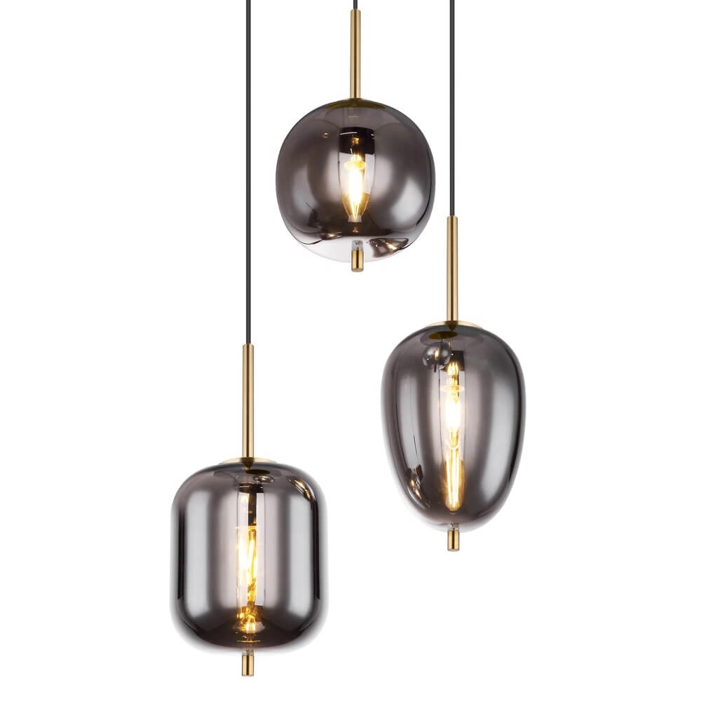Golden pendant lamp Blacky I 3-light Globo 9007371428038