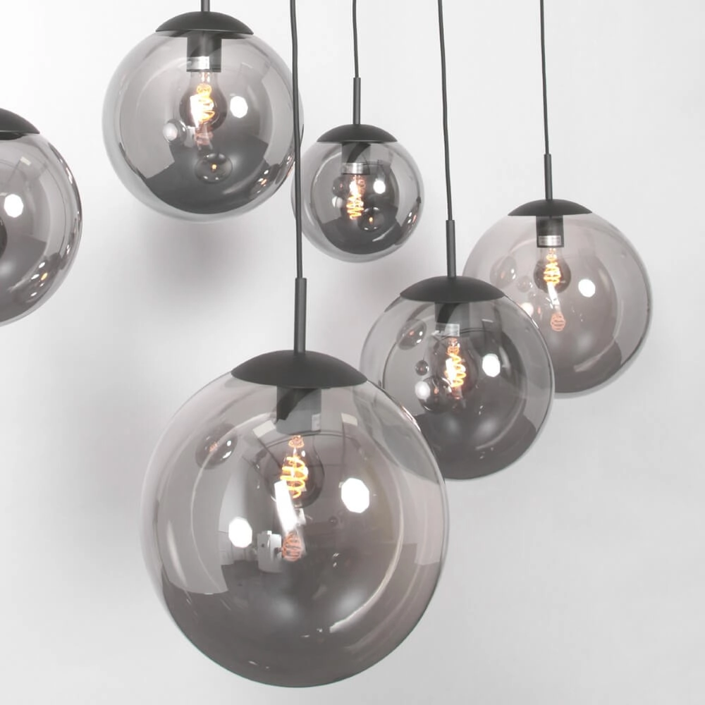 6-light glass hanging lamp Bolique black with smoke glass Steinhauer 8712746166422