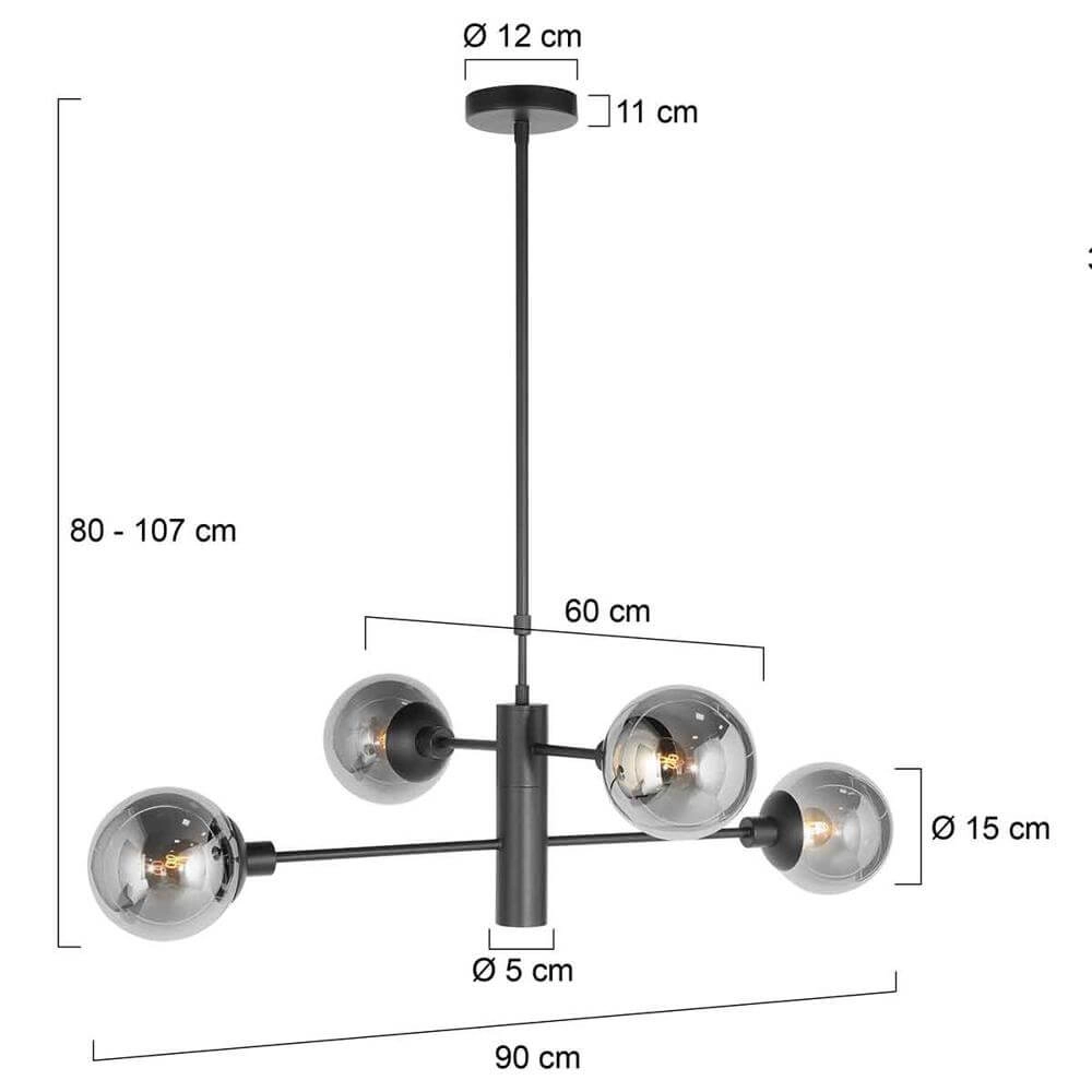 Design pendant lamp Constellation black with smoke glass Steinhauer 8712746173031