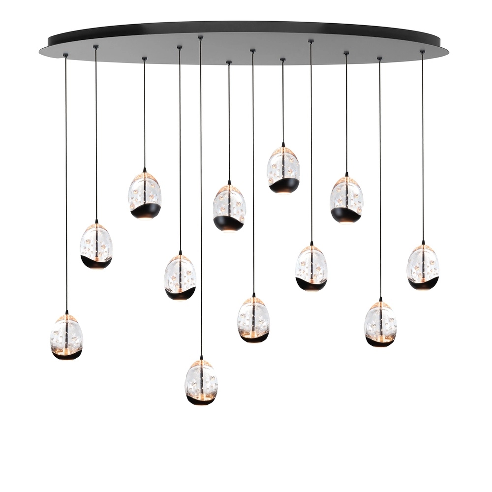 Pendant lamp Clear Egg Black 12-light oval