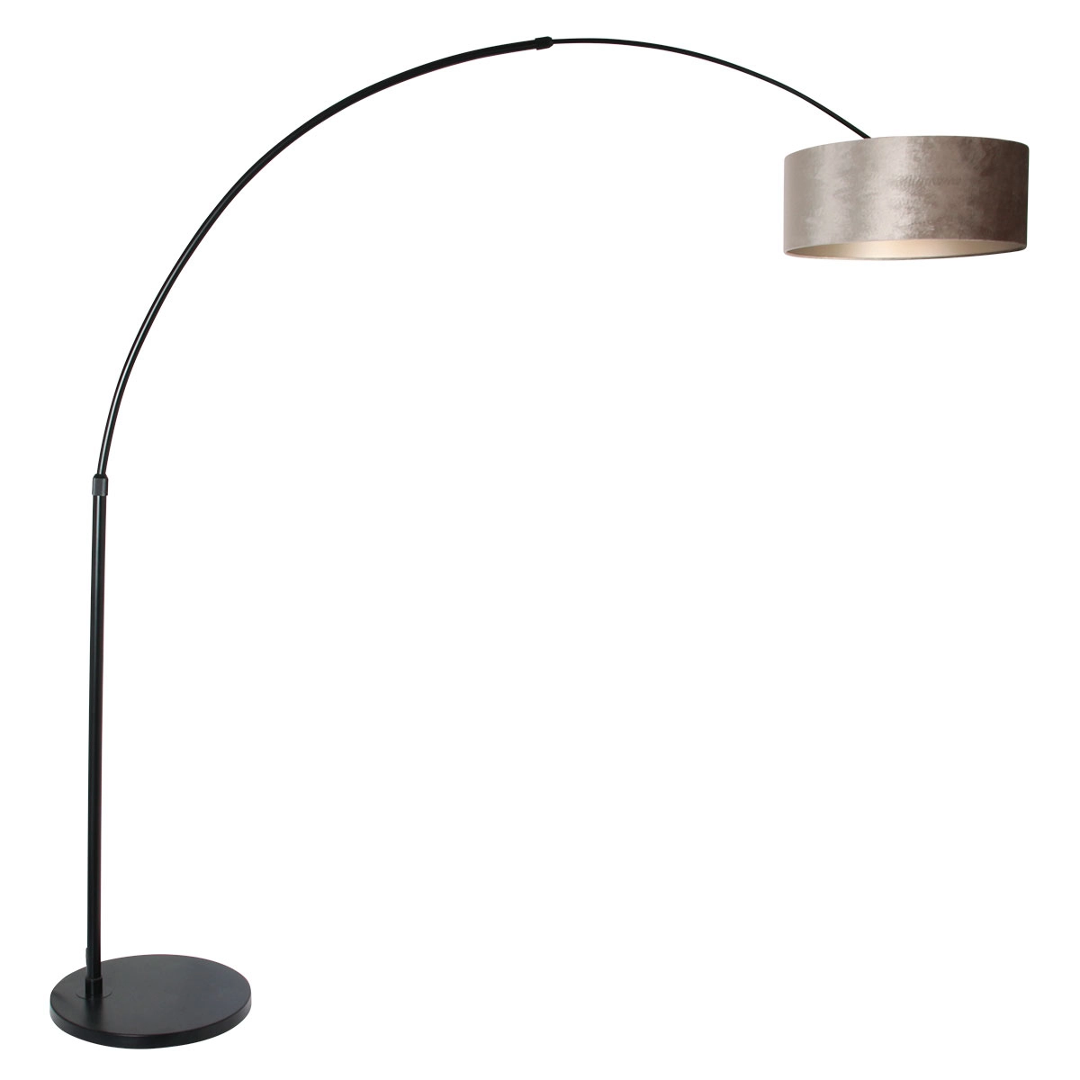 Arc lamp Sparkled black with velvet taupe hood