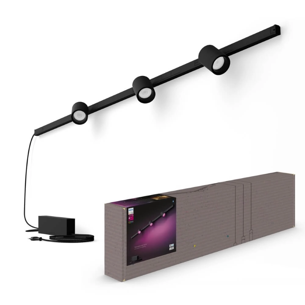 Hue Perifo - White and color set of 3 wall spotlights black Philips 8719514407848