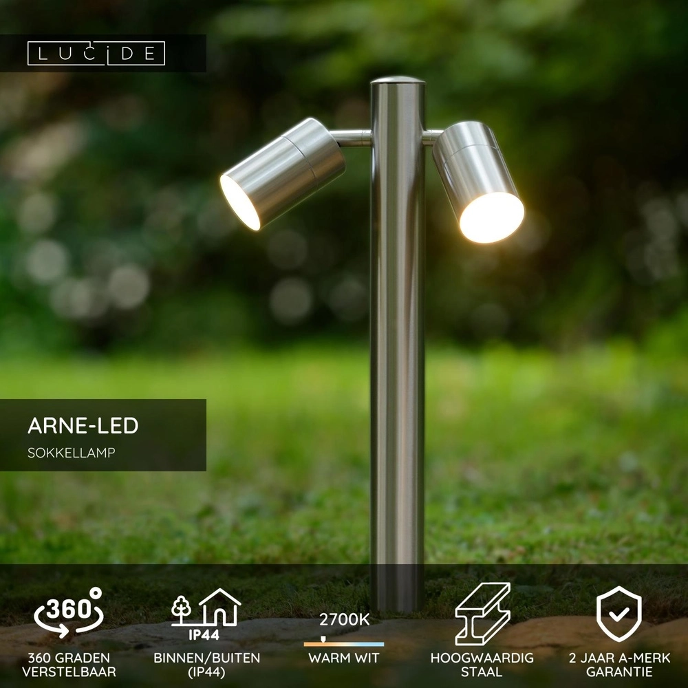 Garden lamp Arne-Led 2-light chrome Lucide 5411212143839