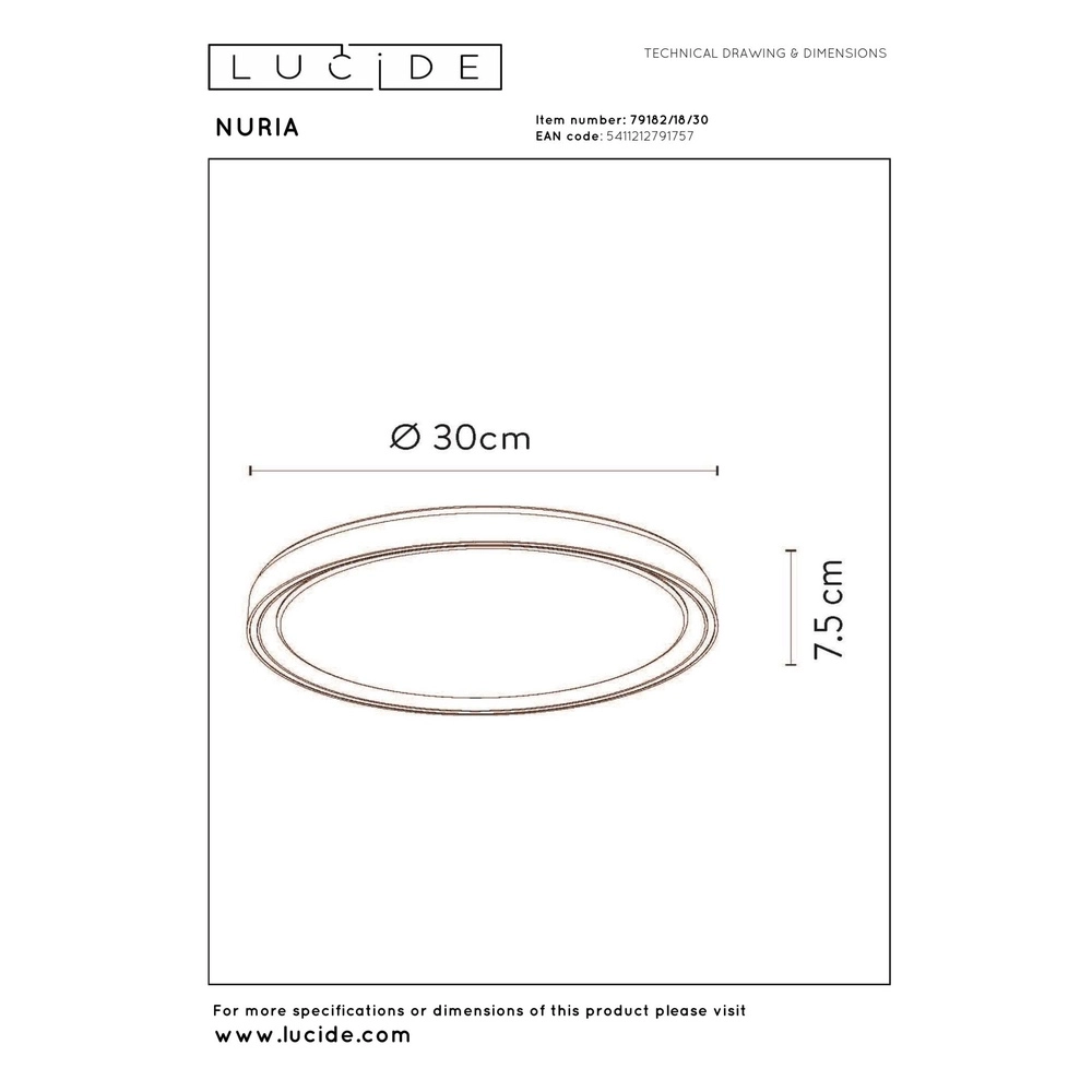 ceiling light Nuria Ø 30cm black Lucide 5411212791757