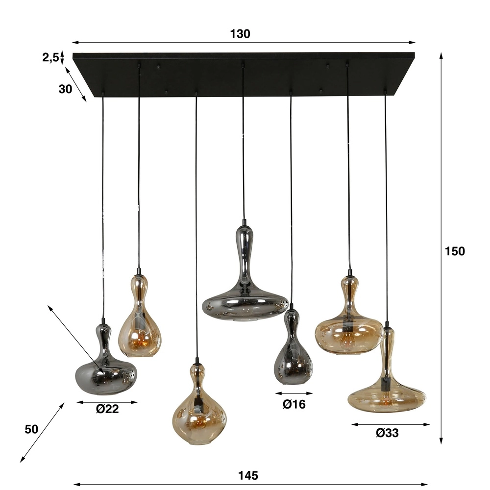 Design pendant lamp Karaf 7 glasses - amber and smoke Lyora 8716803511576