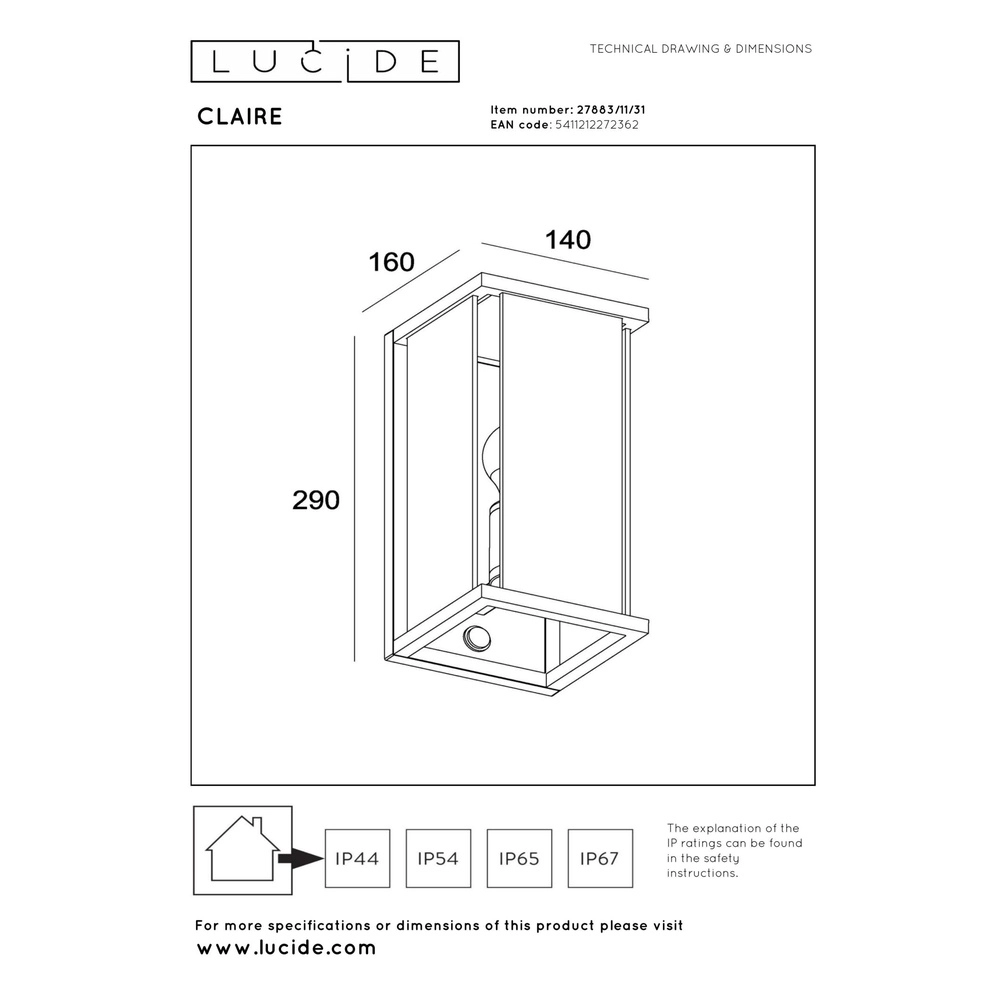 Sleek wall lamp Claire with sensor white Lucide 5411212272362