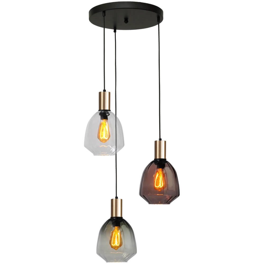 3-light loft hanging lamp - gold - Porto with Nicolette glasses