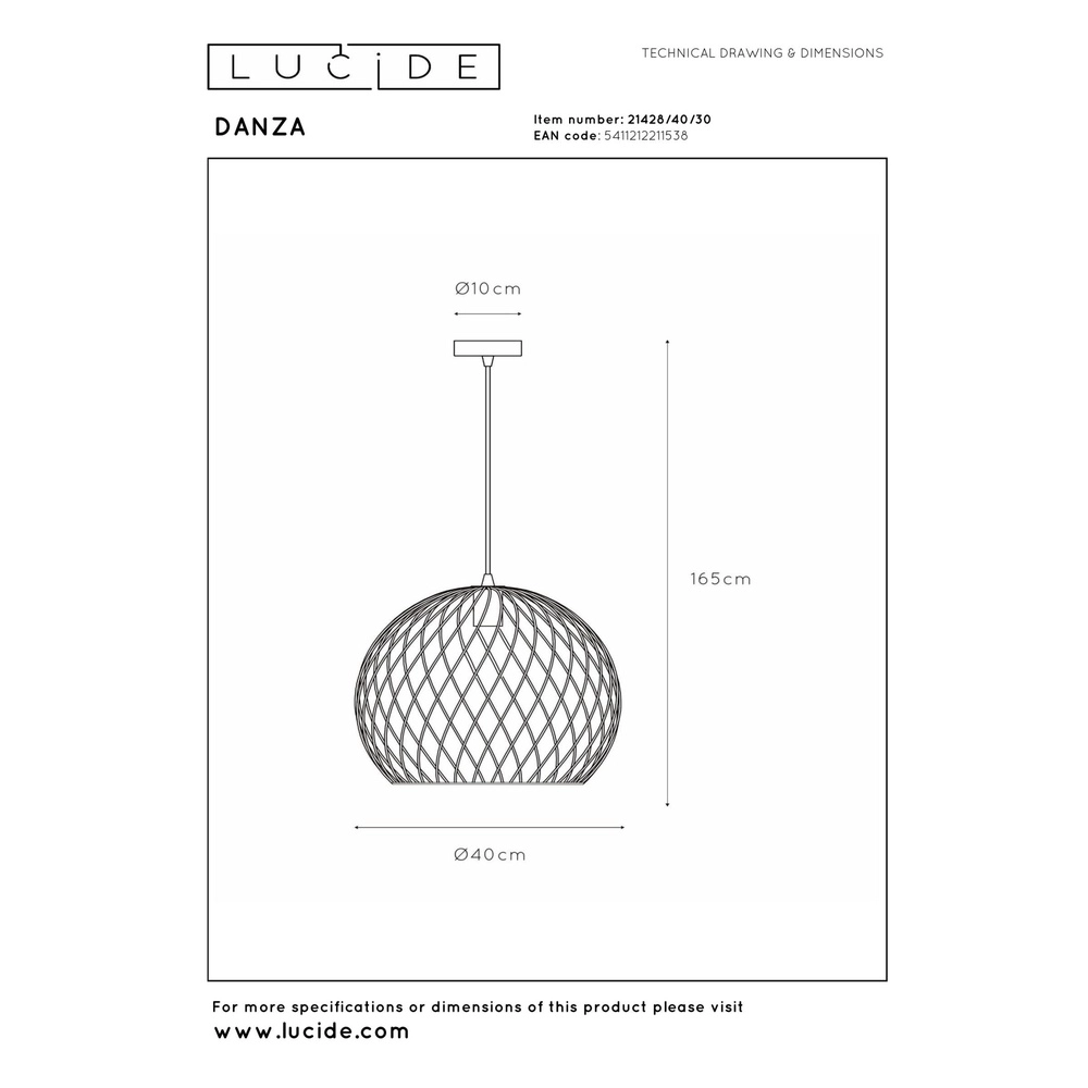 Pendant lamp Danza Ø 40cm black Lucide 5411212211538