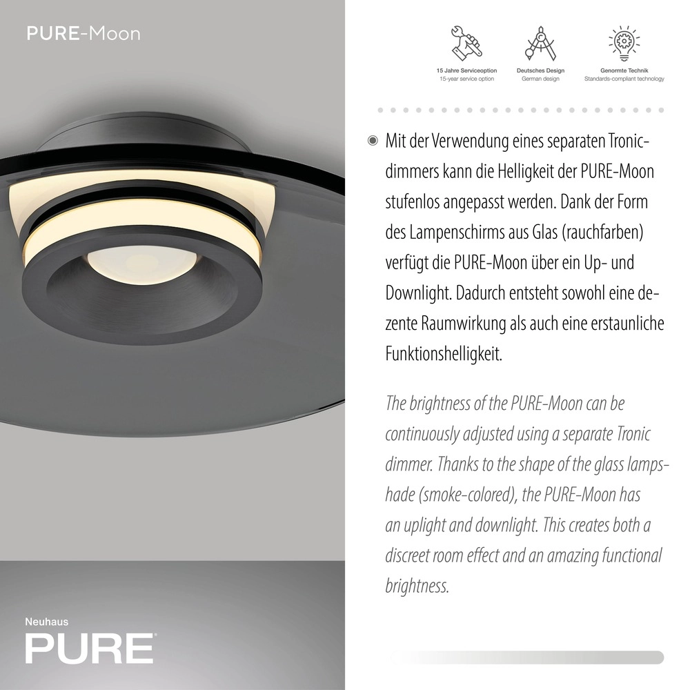 Ceiling lamp Pure Moon Ø 32cm - platinum with smoke glass Paul Neuhaus 4012248386330