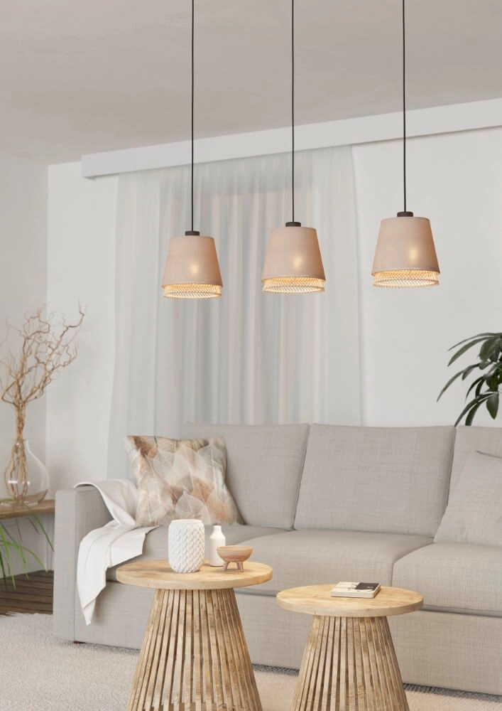 3-light pendant lamp Tabley linen with rattan Eglo 9002759439767