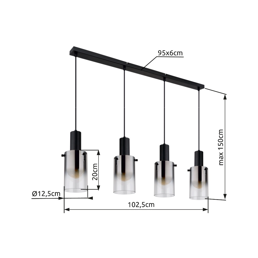 4-light pendant lamp Florentina Black design Globo 9007371457236