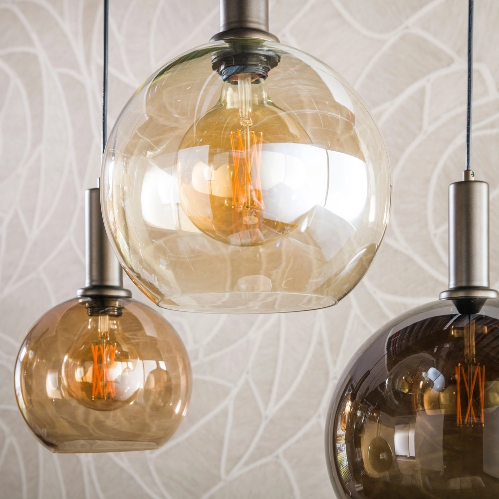 Design hanglamp Moka 7-lichts zand bruin met bruin glas Lyora 8716803514881