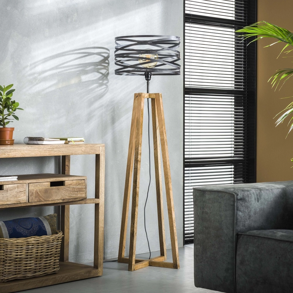 Industrial floor lamp Twist Ø 41cm - wood with grey Lyora 8716803511811