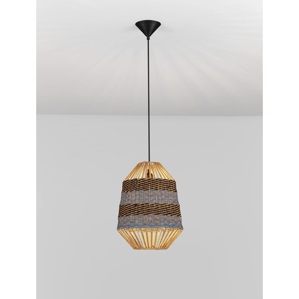 Rattan pendant lamp Copos blue with brown