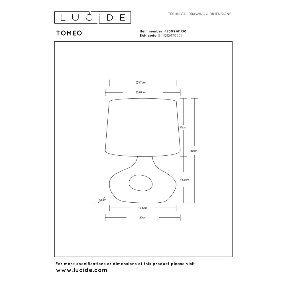 Table lamp Tomeo black with white hood Lucide 5411212470287
