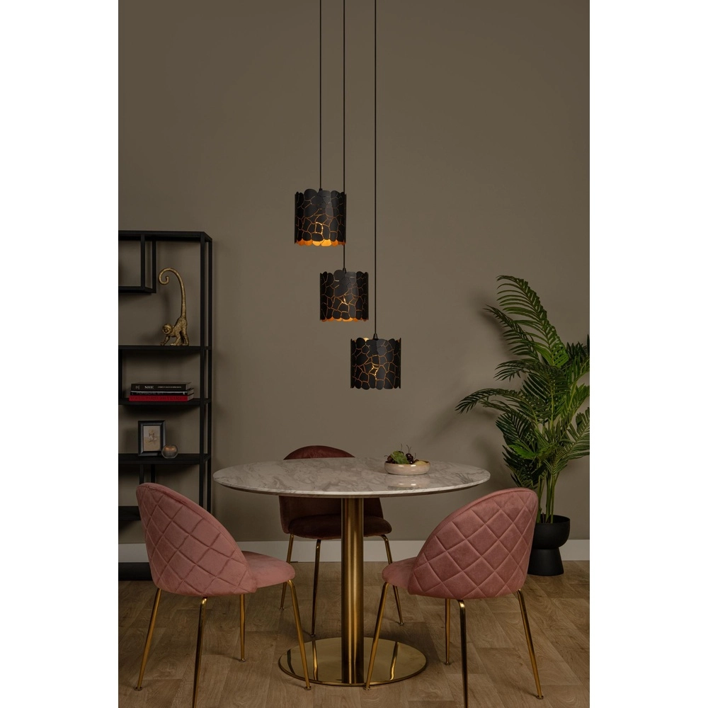 Pendant lamp Almelo 3-light black with gold inside round Lucide 5411212211880