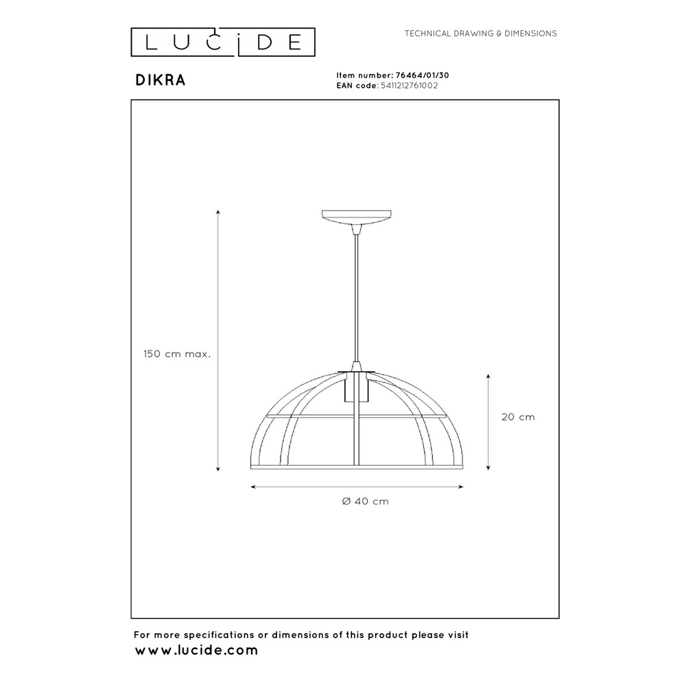 Pendant lamp Dikra Industrial Black Lucide 5411212761002
