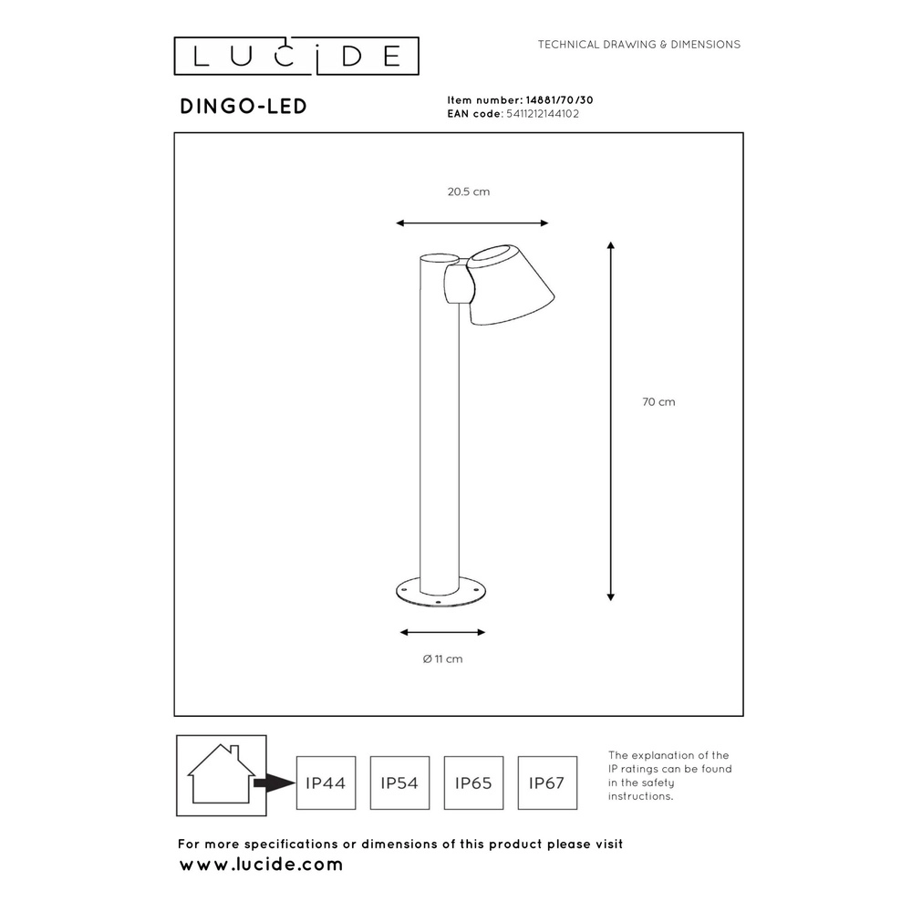Garden lamp Dingo-Led IP44 anthracite Lucide 5411212144102