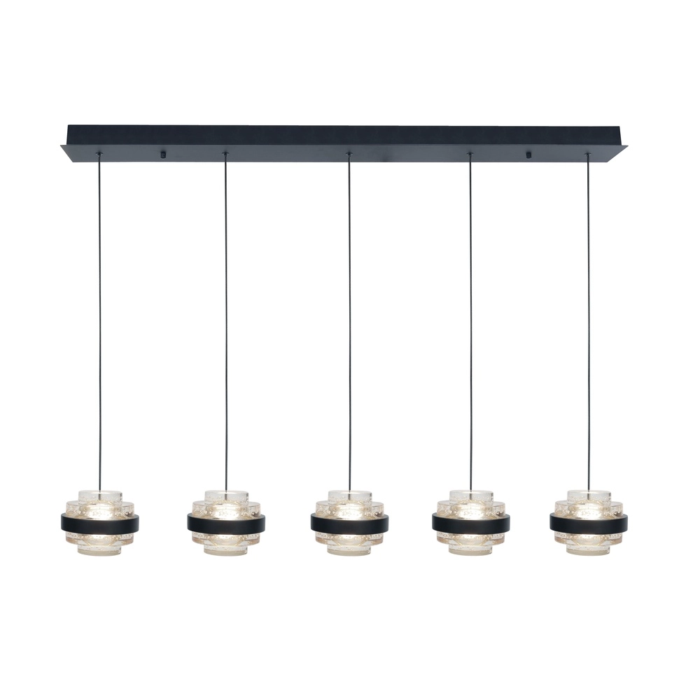 Pendant lamp Dynasty Black straight 5-lights with clear glass
