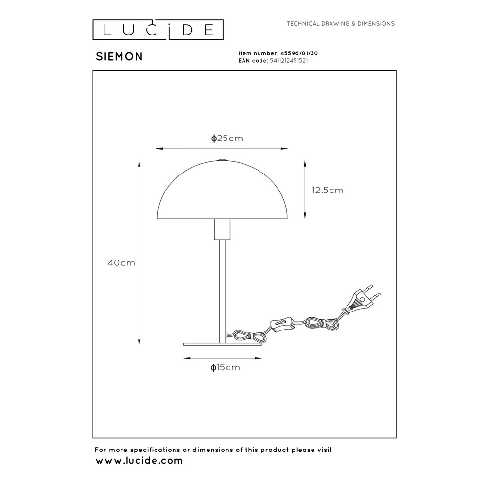 Design table lamp Siemon Black Lucide 5411212451521