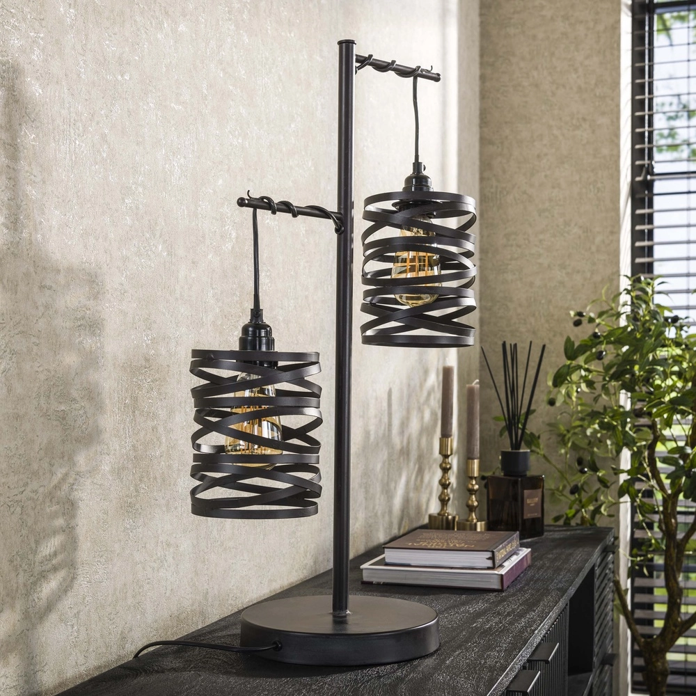 Country table lamp Spindle 2x E27 - slate grey Lyora 8716803513020