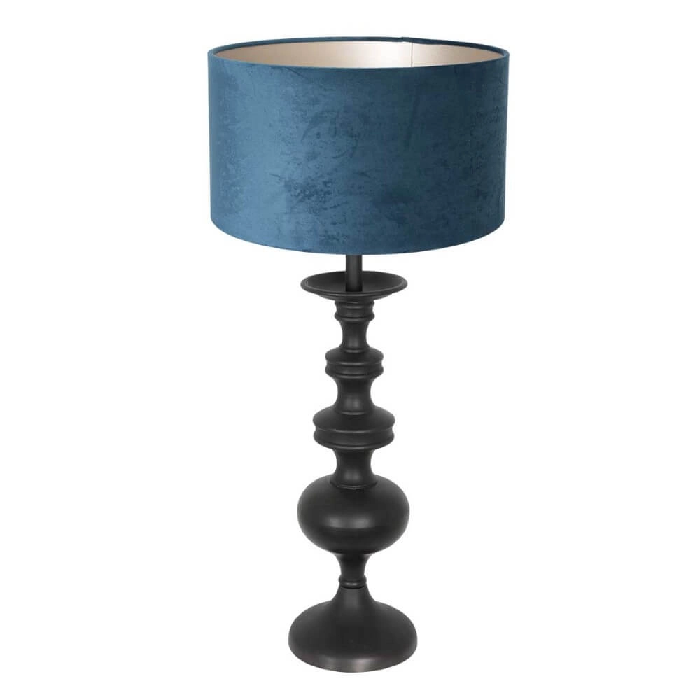 Classic table lamp Lyons C with blue velvet hood