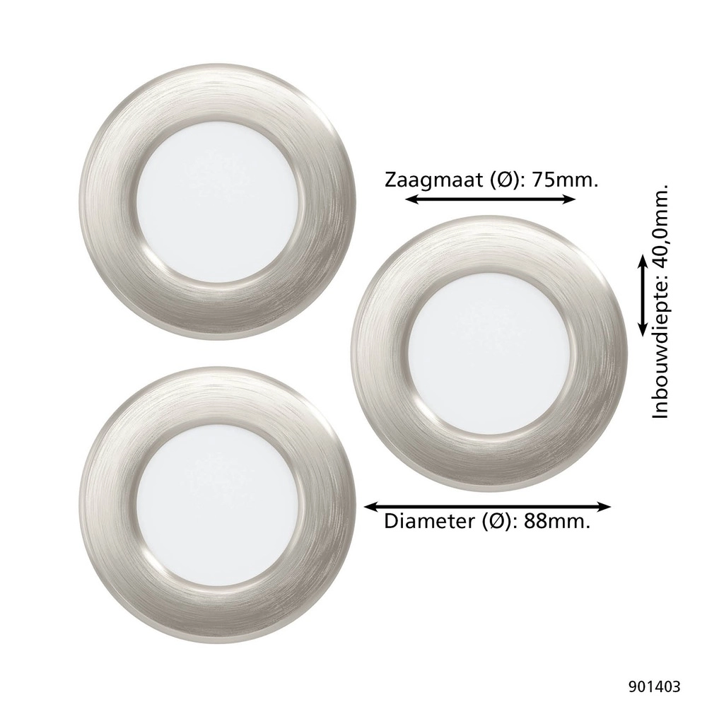 3x Recessed spotlight Fueva 6 round - stainless steel - Ø 8.8cm Eglo 9008606330829