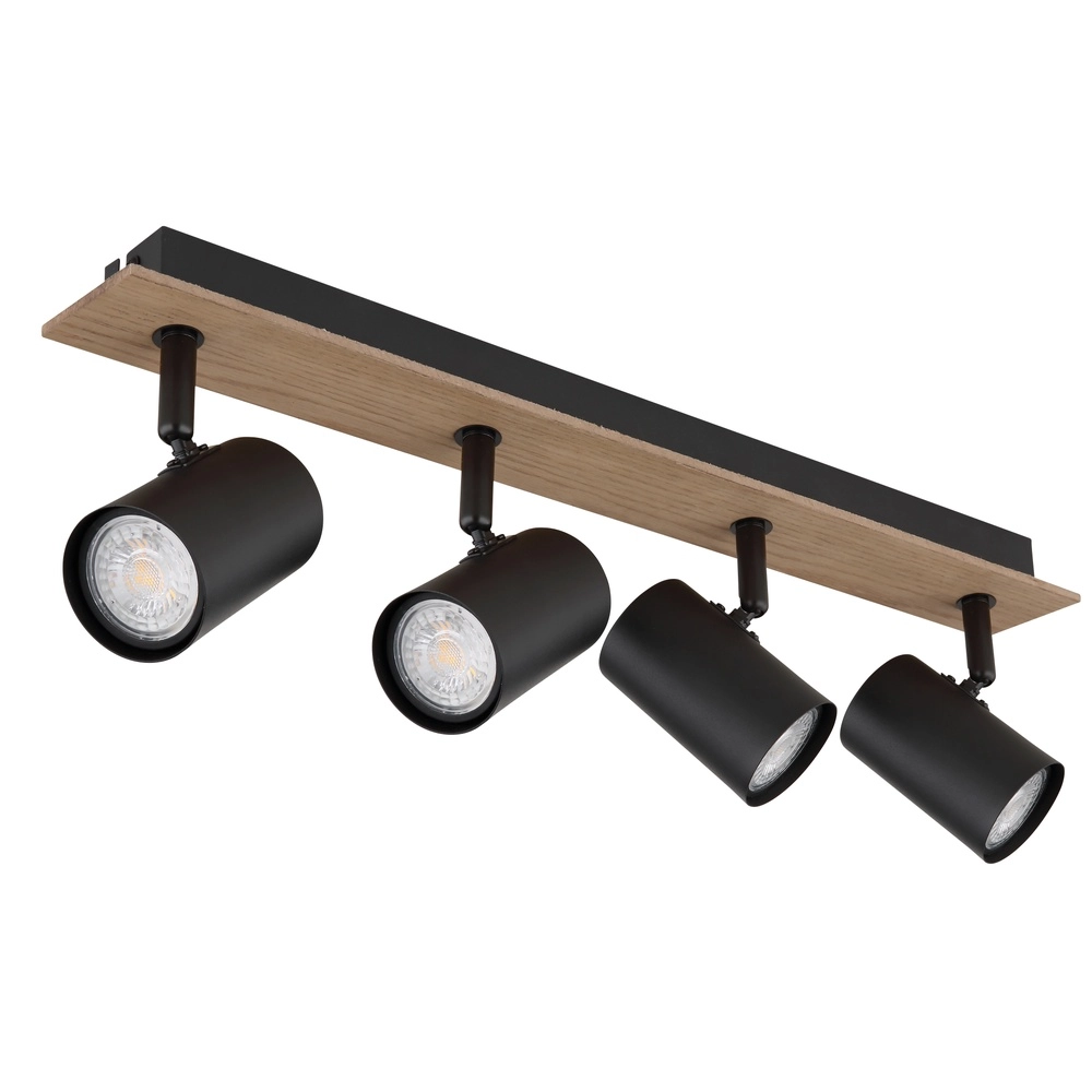 Ceiling lamp Linca 4-light black with wood Globo 9007371458943