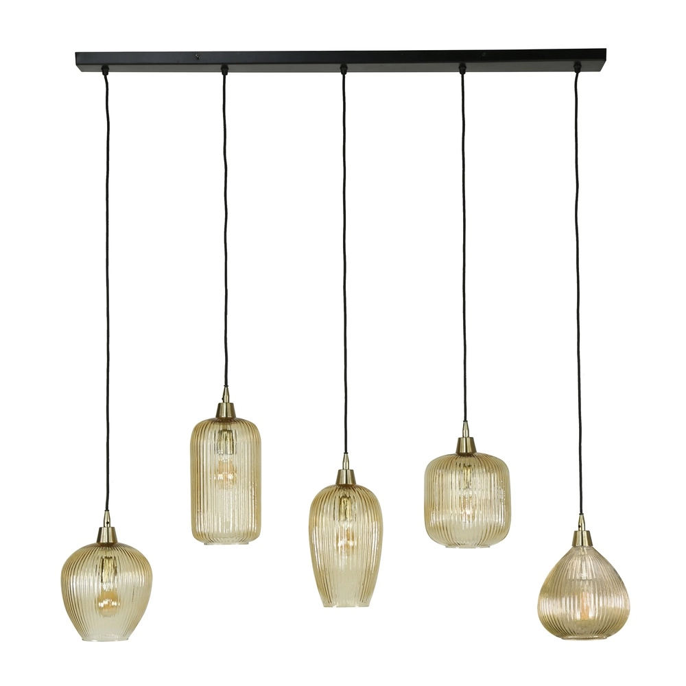 5-light glass pendant light Stripe with amber glass Lyora 8716803511170