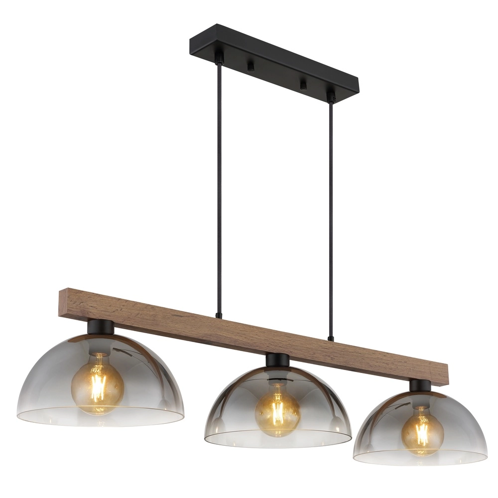 Country Pendant Lamp Romy 3-light black with wood