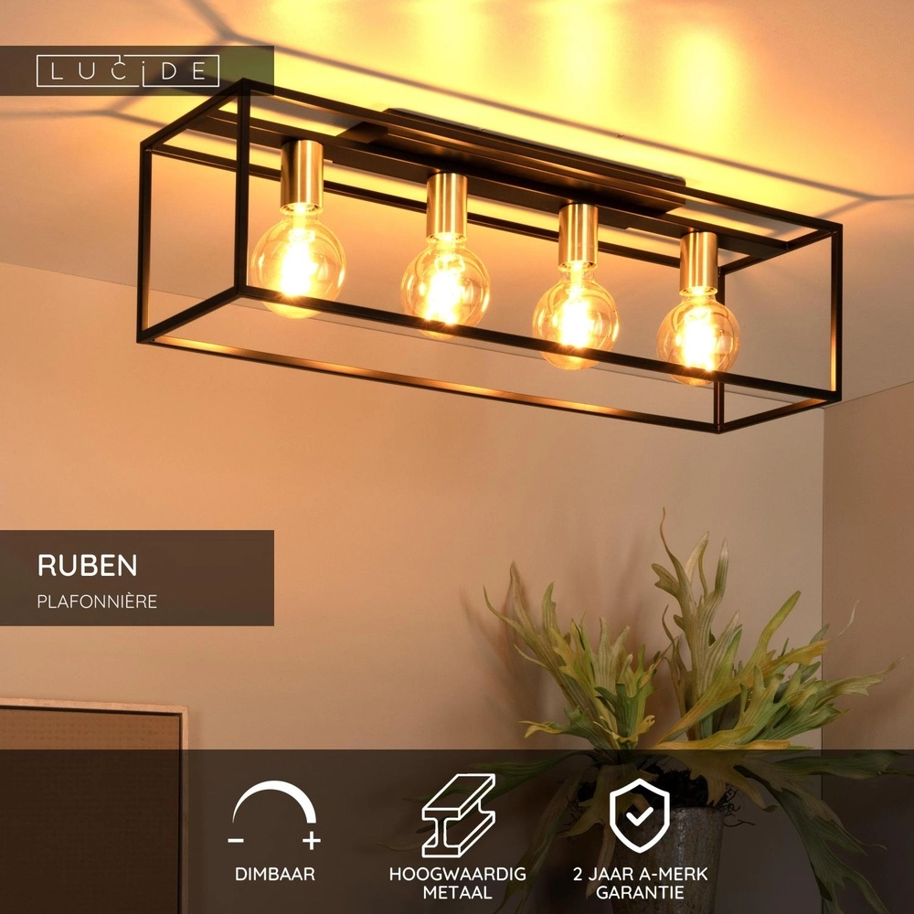 Ceiling lamp Ruben black 80cm rectangle Lucide 5411212010902