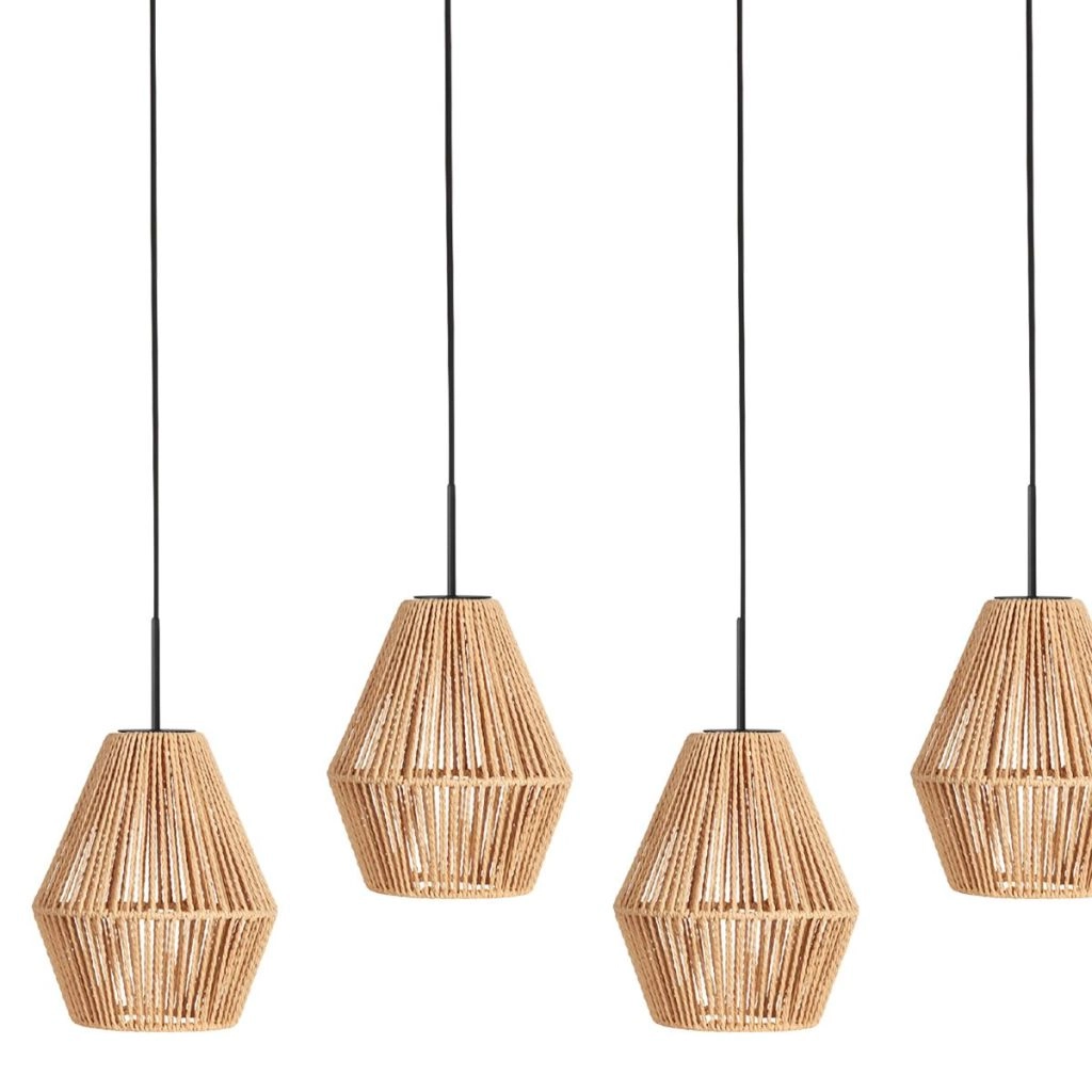 Pendant lamp 5-light straight Ropex with rattan hoods Steinhauer 8712746183252
