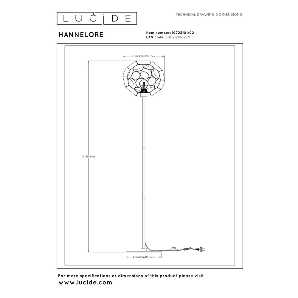 Floor lamp Hannelore Gold Lucide 5411212106278