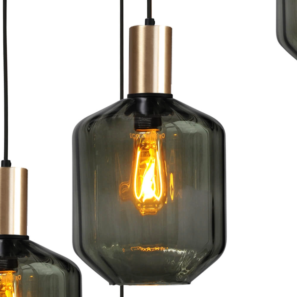 5-light loft hanging lamp - gold - Porto with Jagger green lenses Masterlight 8718121271125