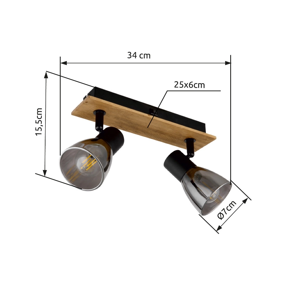 Ceiling lamp Claude 2-light black with wood Globo 9007371443208