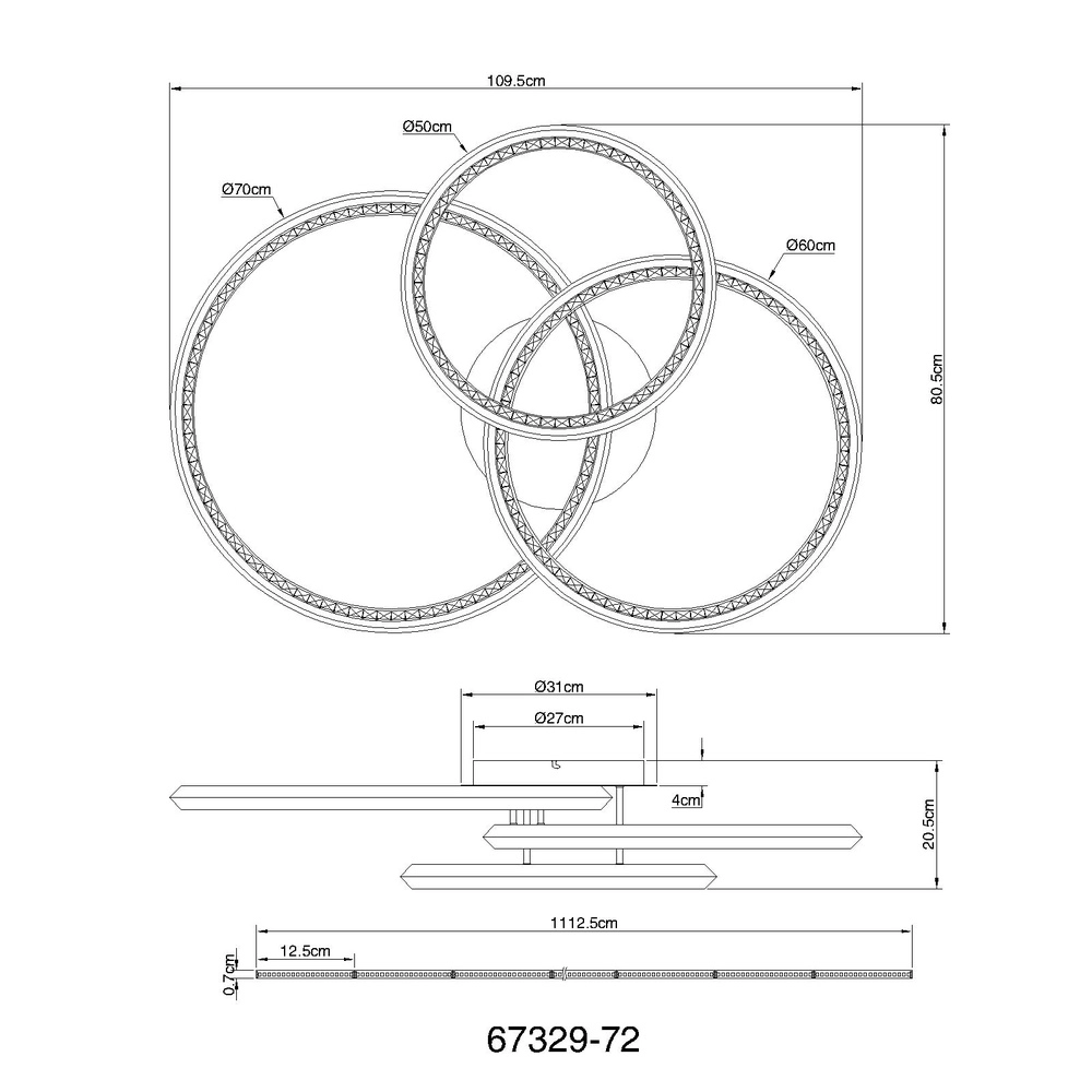 Design ceiling lamp Alaina 3 rings of grey Globo 9007371474882