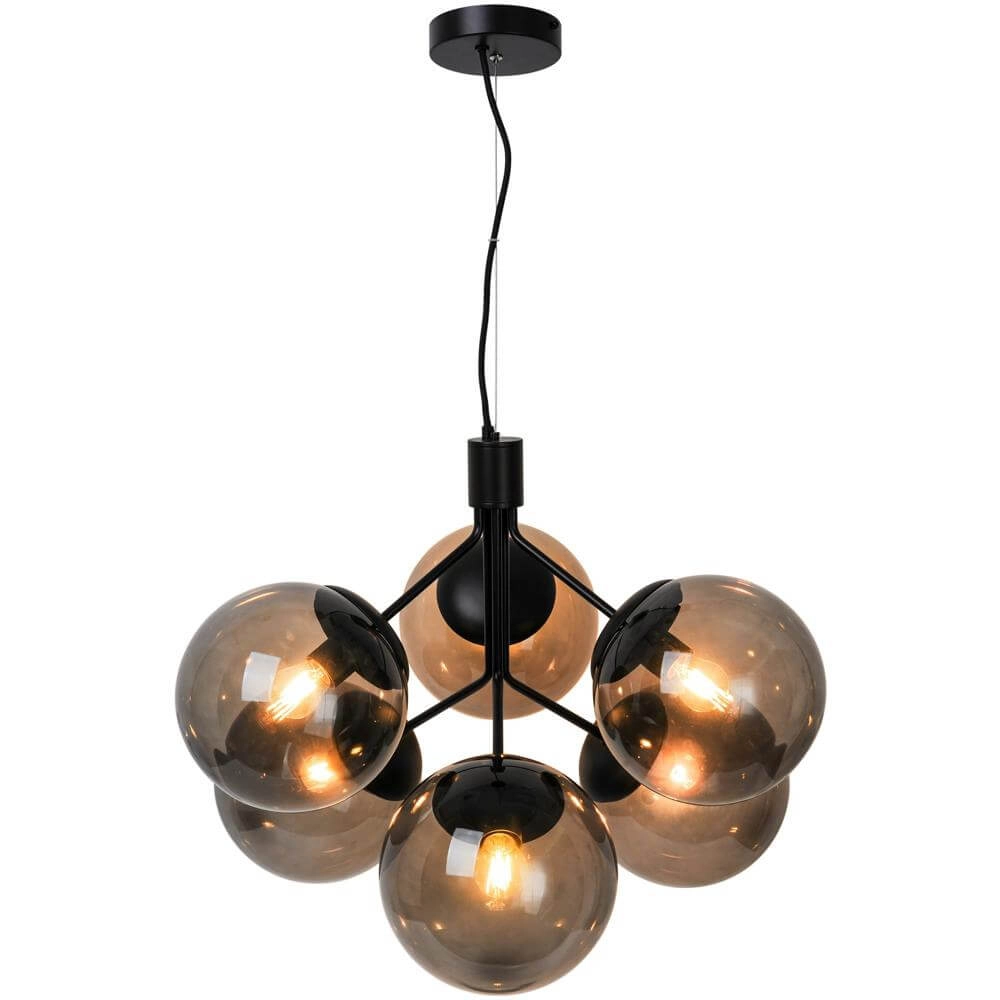 6-light pendant lamp Ivona black with smoke glass Nordlux 5704924005336