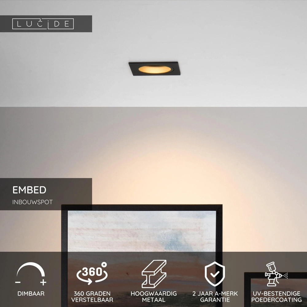 Square recessed spotlight Embed Black Lucide 5411212221193