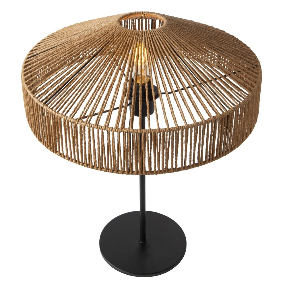 Table lamp Yunkai Ø 40cm black with rattan Lucide 5411212105721