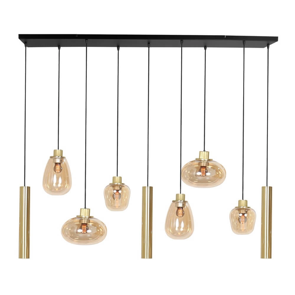Dining table hanging lamp Reflexion gold with amber glass